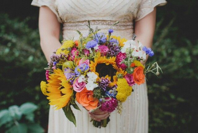 Bright bridal bouquet Leicestershire wedding